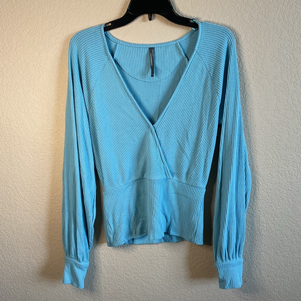 By Anthropologie Womens Small Ribbed Knit Wrap Sweater V-Neck Popover